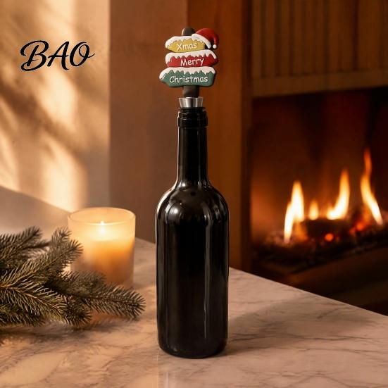 Festive Bottle Plugs Christmas Wine Stopper, Stainless Steel Reusable Cork, Decorative PVC Cartoon Stoppers Toppers Design, Airtight Sealing