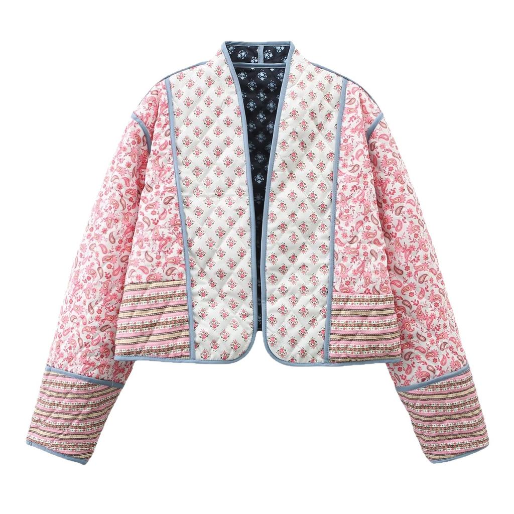 Retro Fashion Quilted Cotton Printed Two-sided Cotton Jacket
