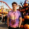 Halloween Graphic T-Shirt Unisex Short Sleeve Casual Loose Fit Top Haunted House Skeleton Design Comfortable Fabric