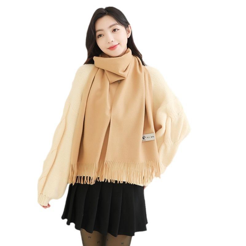 Cashmere Wool Scarf Women's Autumn and Winter High-end Thickened Solid Color Scarf Versatile New Imitation Cashmere Scarf