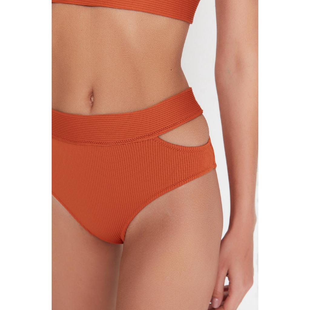 Blaue strukturierte Bikinihose mit hoher Taille und Cut-Outs/Fenstern Tbess21ba0215