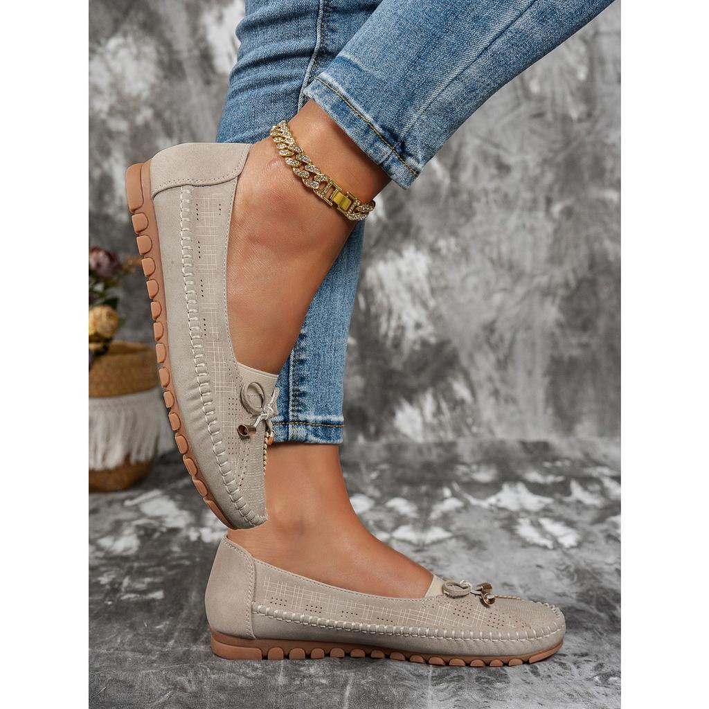 Stitching Bow Solid Color Women's Flat Loafers