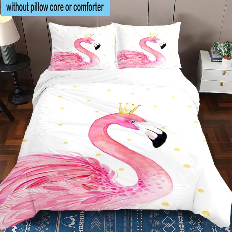 Flamingo In Tropical Paradise 3pcs Bedding,Including 1pc Duvet Cover And 2pcs Pillowcases Perfect for Christmas,Ideal for Bedroom, Dormitory