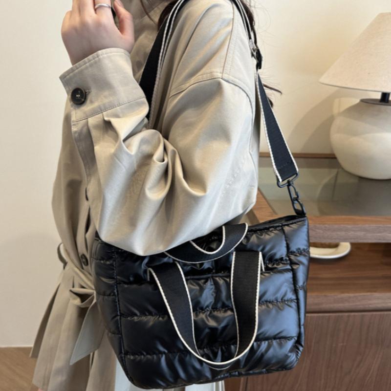 2025 Women Fashion Down Puffer Winter Luxury Quilted Tote Bag Shoulder Bag Large Capacity Crossbody Messenger Purse Nylon Gift