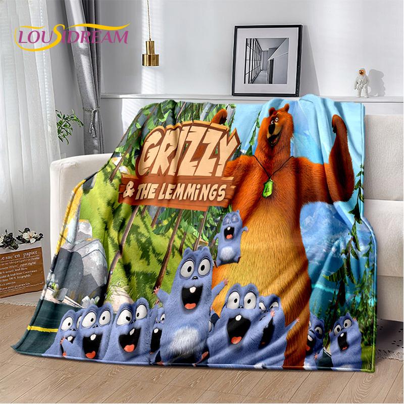 Cartoon 3D Grizzy und die Lemminge Decke, Weiche Überwurfdecke für Zuhause Schlafzimmer Bett Sofa Picknick Reise Büro Abdeckung Decke Kinder