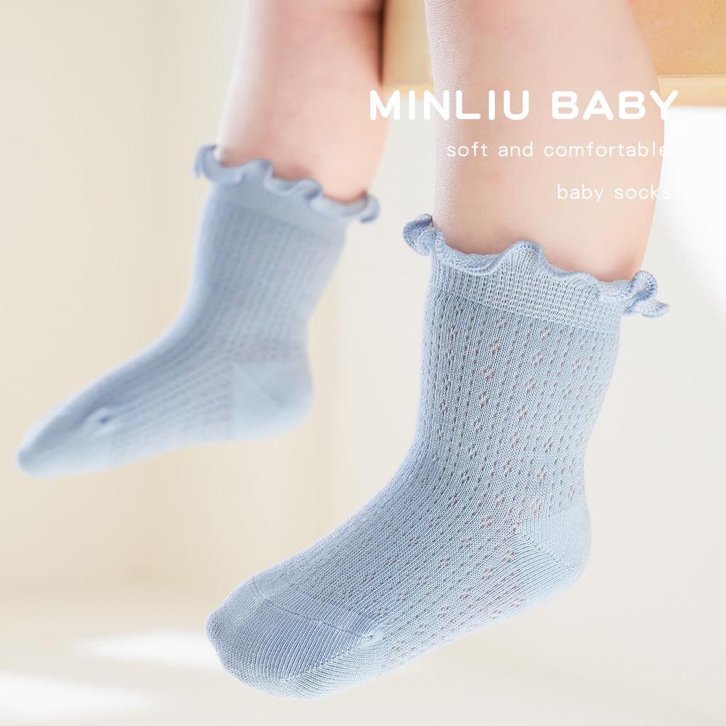Summer Mesh Baby Socks: Thin, Combed Cotton, Solid Color, Lace Cuff, Class A, for Newborns
