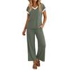 Women Two Piece Set Casual Outfits V Neck Short Sleeve Top Elastic Waist Pants Lounge Wear Set for Travel Relaxed Fit