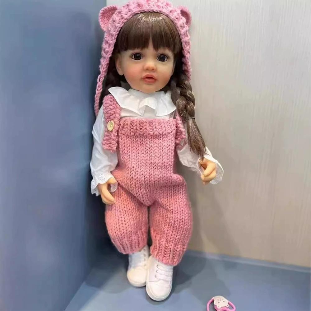 55CM Full Silicone Vinyl Girl Body Doll Toy Toddler Bebe Birthday Christmas Gift Dolls Toys Simulation Reborn Doll