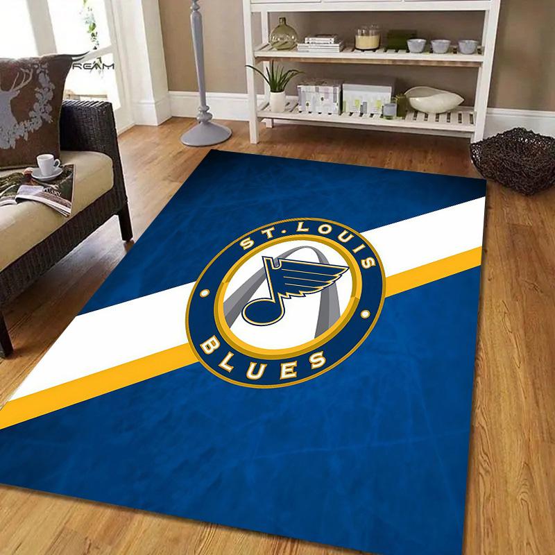 St. Louis Blues Flannel Pattern Square Carpet,Area Rug,Carpet Rug for Living Room Bedroom Sofa Playroom Decor,Non-slip Floor Mat