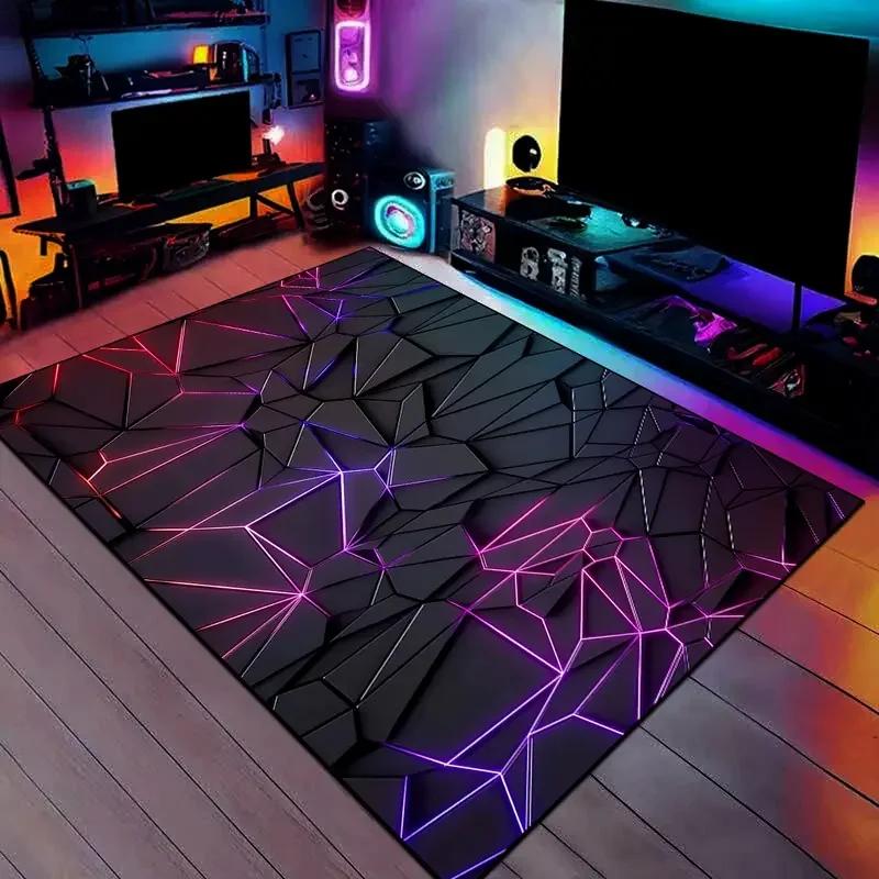 VIKAMA 3D Hexagon Gaming Rug Anti-Slip Esports Carpet Mat for Bedroom Living Room Modern Decor Geometric Floor Mat