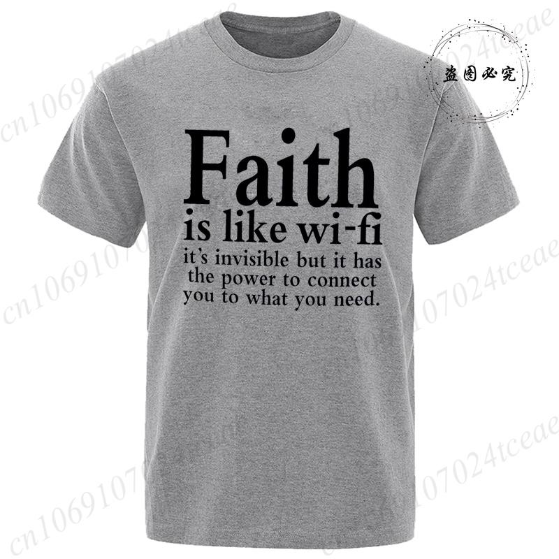 Unisexs Street Wear Faith Is Like Wifi God Jesus Religious Christian Funny Tshirt Short Sleeve Streetwear Summer T Shirts Unisex Top