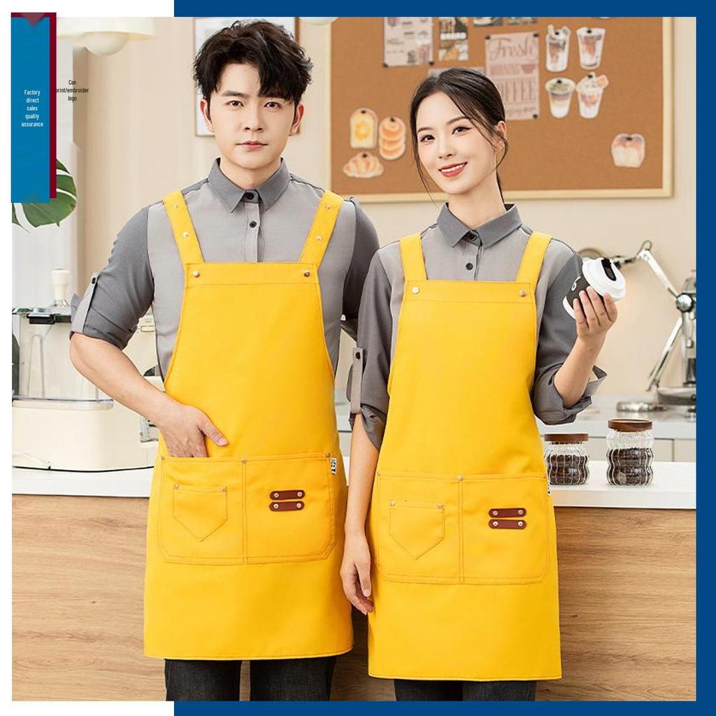 Women's High-End Waterproof & Oil-Resistant Canvas Apron with Logo for Coffee & Tea Shop