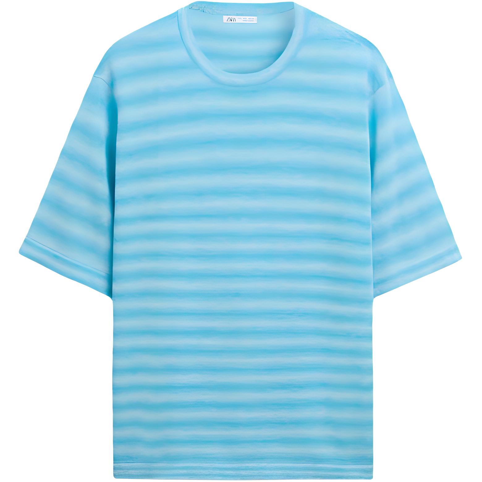 

Zara Striped Print Knit Crew Neck Short Sleeve T-Shirt Men Tops Blue 5536305-400 XL