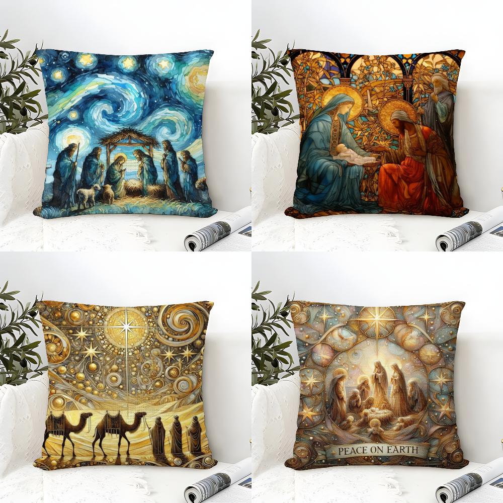 Classical Mural Patterns And Religious Prints Pillow Case Linen Pillow Case Sofa Home Decor Cushion Cover Cushion Cove