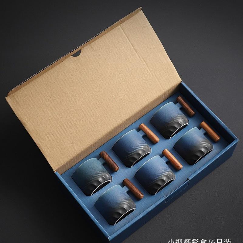 6pcs Set Ceramic Retro Espresso Coffee Cup With Wooden Handle Office Water Cup Tea Mug Ceramic Coffee Mug Handmade Tea Gift Box