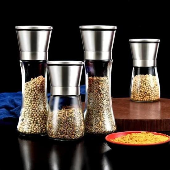 1/2Pcs Pepper Grinder Visible Transparent Glass Ceramic Core Manual Grinder Sea Salt Powder Grinder Seasoning Bottle Jar
