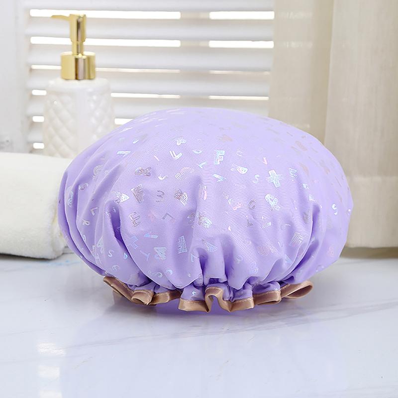 1PCS Waterproof Shower Cap Leopard Print Double Layer Elastic Shower Hair Cover Reusable Wave Point Shower Cap Bathroom Supplies