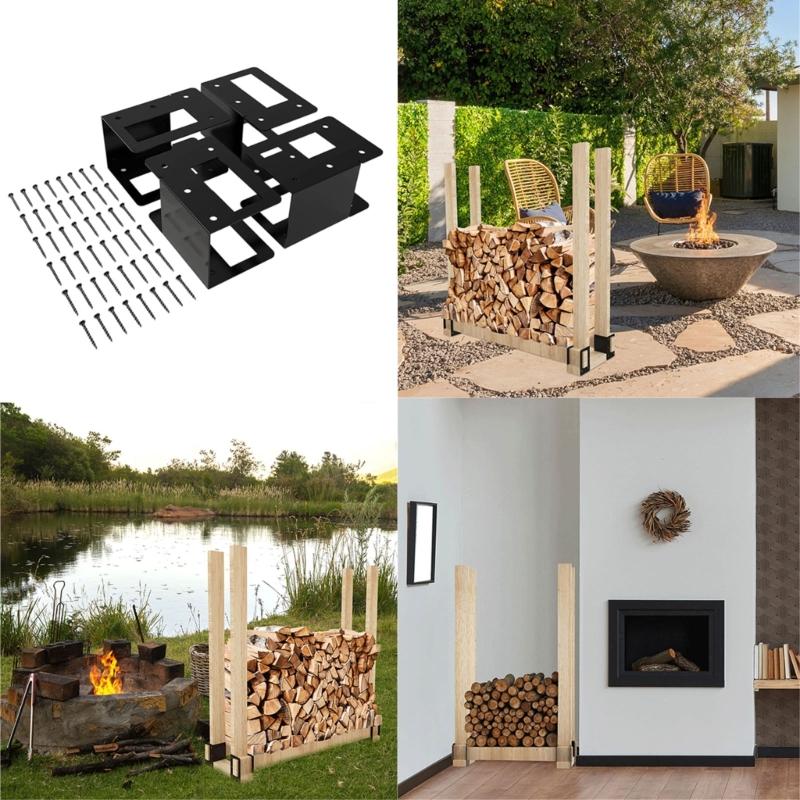 4Pcs Adjustable Metal Firewood Racks Wood Lumber Storage Support Organizers Wood Holder With Screws Easy Installation