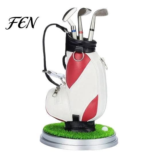 Creative Desktop Pen Set Golf Holder Set, Mini Bag Desk Organizer with 3 Boss Club Pens, Novelty Office Decor for Men, Business Gift