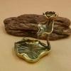 Antique Brass Leaf Backflow Incense Decorations Solid Pure Copper Frog Pond Censer Holder Ornaments Tea Pets