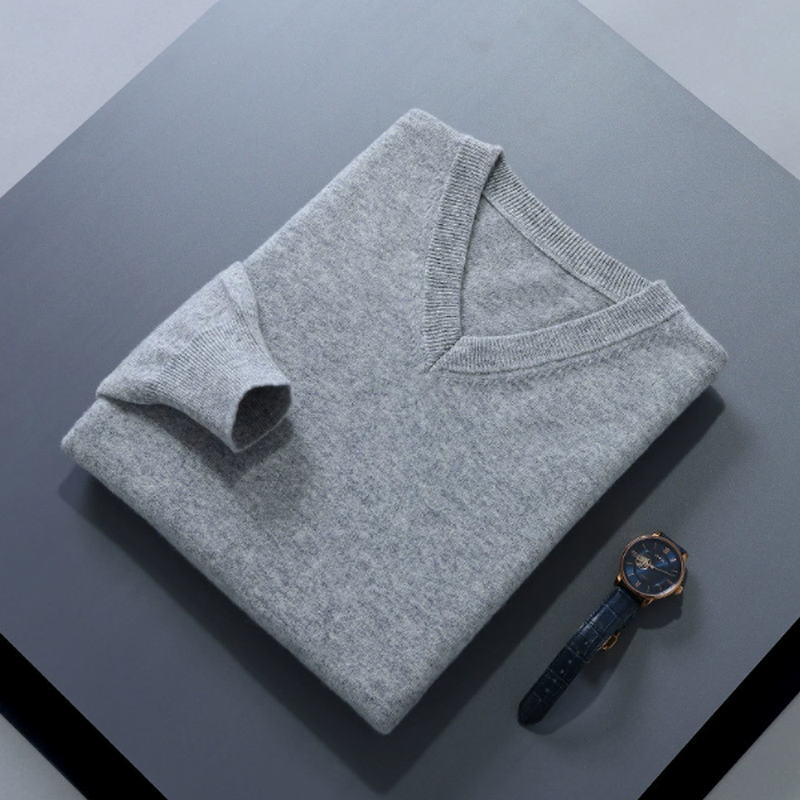 Soft Cashmere Sweater Men'S Clothing Autumn Winter Pullover Business Casual Bottom V-Neck Knitted Woolen Slim Fit Knitwear Male