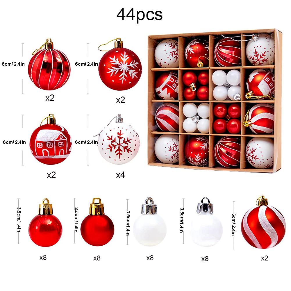 

44Pcs Christmas Baubles Shatterproof Christmas Ornaments Set Hanging Ball Set for Xmas Tree Wedding Party Decoration 6cm 3.5cm
