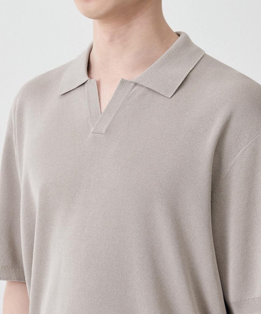 Musinsa Standard Cool Touch Slit Neck Knitted Polo Shirt [Mushroom]
