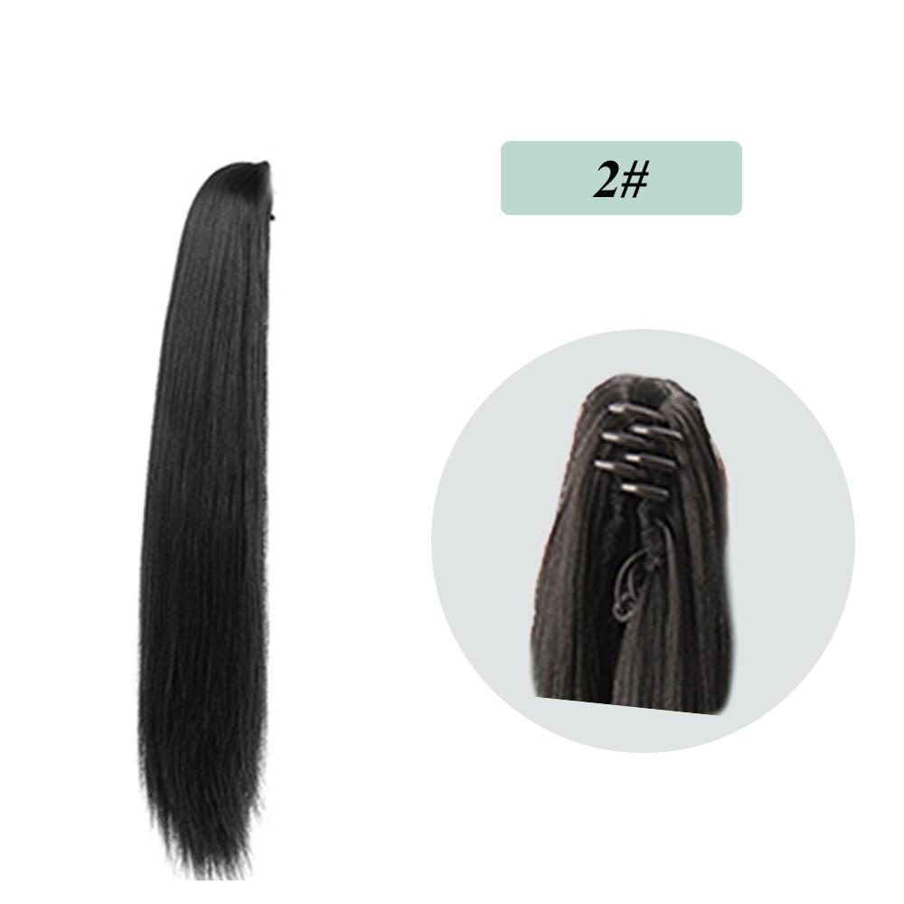 Bybrana Clip-on straight ponytail black brown synthetic hair wig