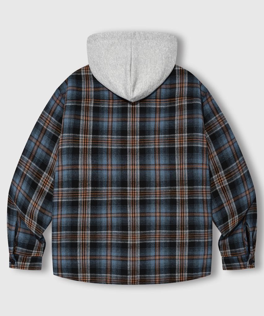 Lemain Second Oversized Flannel Pocket Check Hooded Jacket [Indie Blue]