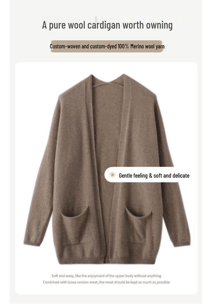 Autumn 2023 Women's Pure Wool Buttonless Cardigan Sweater