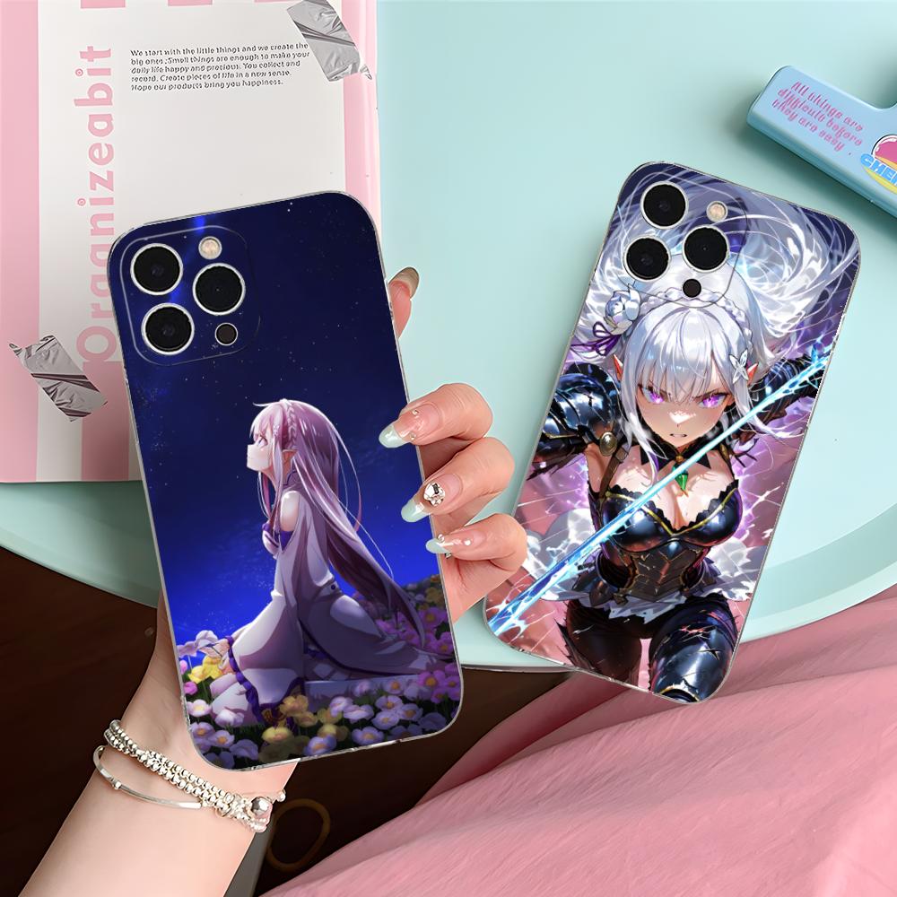 ReZero Emilia Waifu Mobile Phone Case for iPhone 17 16 15 14 13 12 11 X XR XS Air Pro Max Plus Mini Clear Colorful Cover Luxury