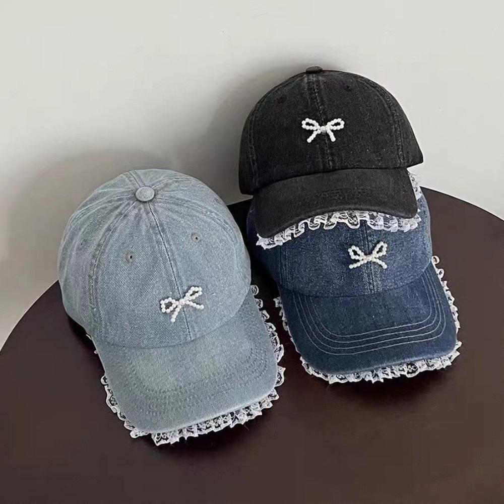 Fashion Sun Protection Bow Lace Baseball Hats Breathable Adjustable Cowboy Sunscreen Hats Windproof Beach Hat Men Women