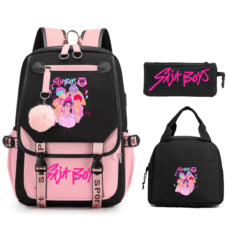 Animation Cartoon Printing Student Schoolbag Three-Piece Set Campus Trend Men And Women Versatile Casual Backpack Large Capacity