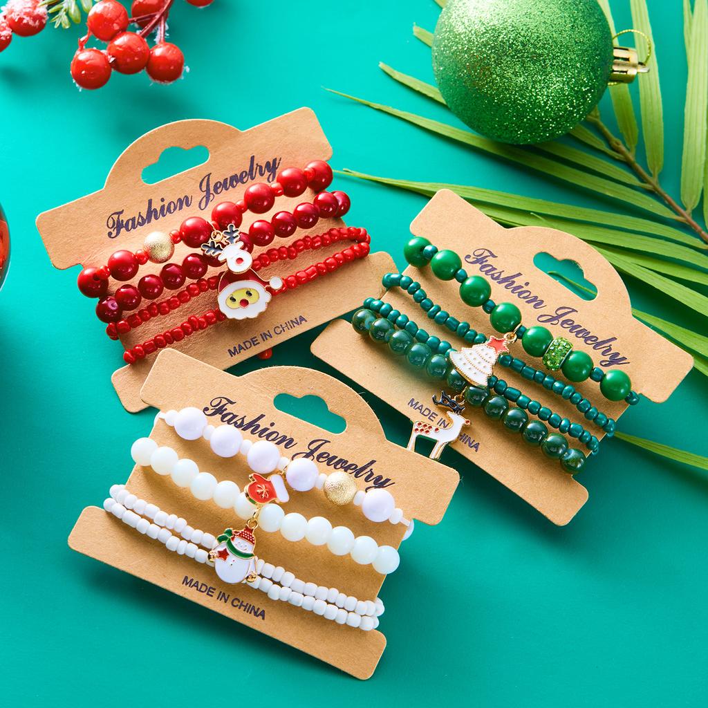 Christmas Bracelet - Colored Acrylic Snowflake Bell Elastic Bracelet - Christmas Set