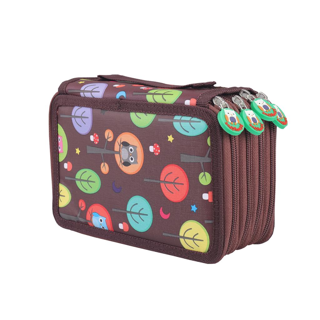 Cute owl shaped zipper pull Four-layer pencil case, portable exquisite stationery storage bag, essential art drawing pencil case