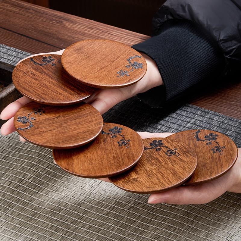 Bamboo Wood Tea Coaster Set Heat-Resistant Coasters Home Tea Table Decor Chinese Vintage Tea Coasters