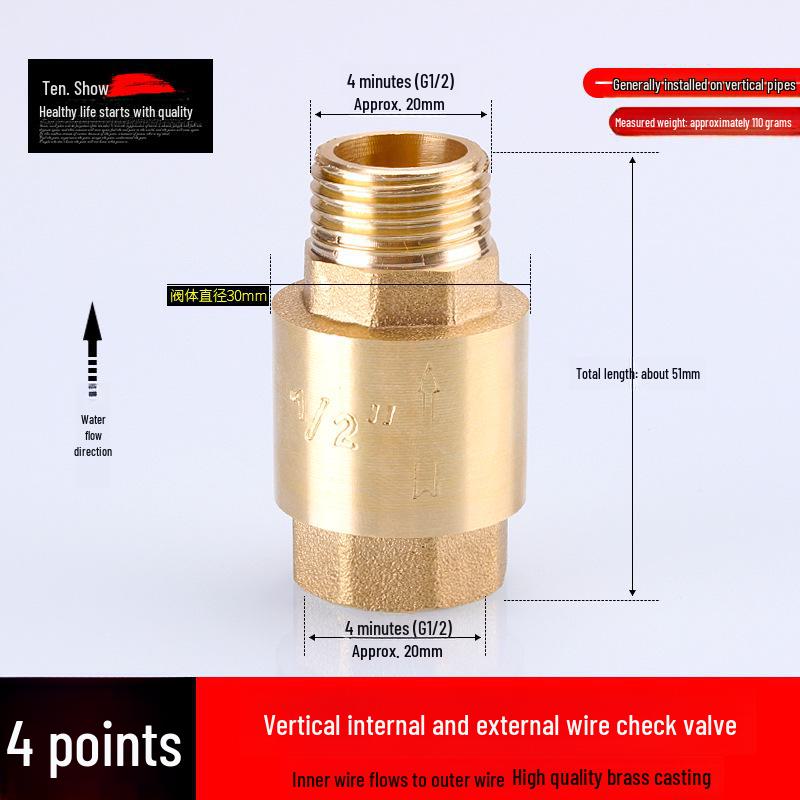 Miedziany zawór zwrotny pionowy i poziomy 4/6 punktów, 1 cal do rur wodnych i grzejników