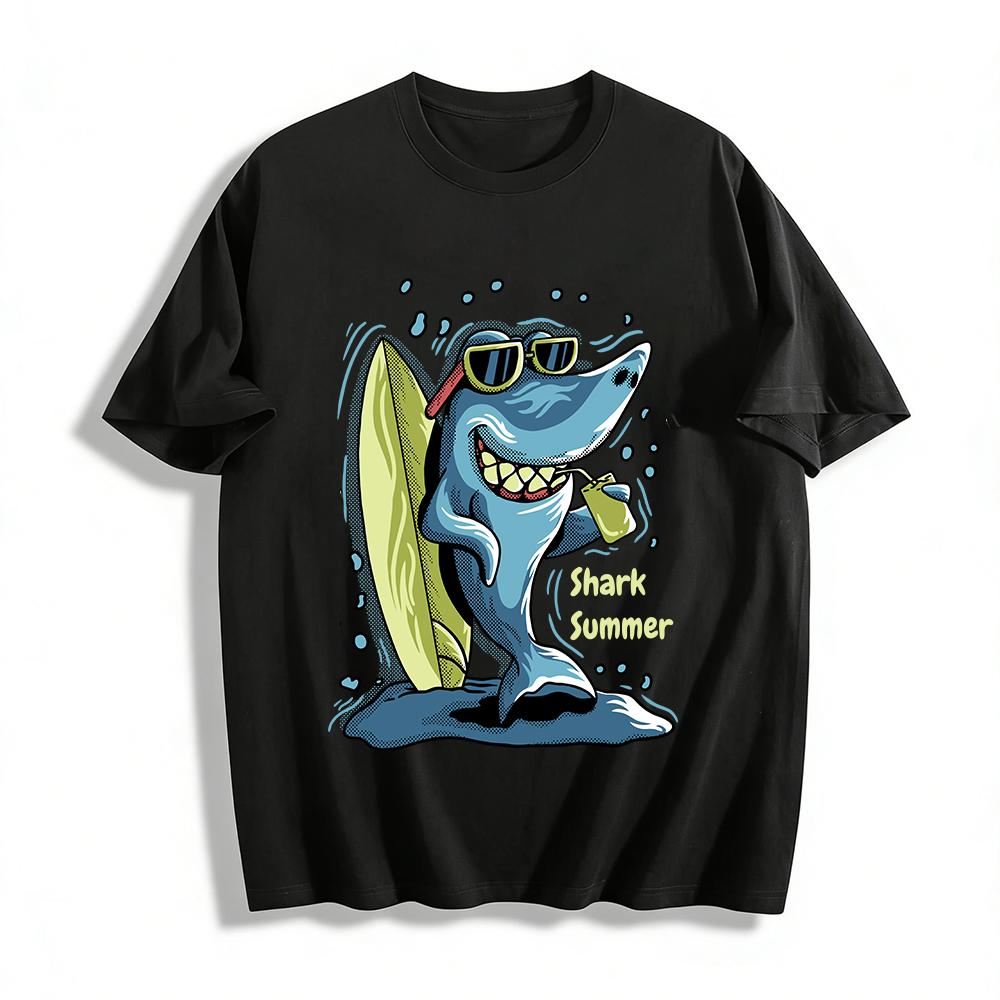 

Cool Surf Shark Summer Vacation Style Short Sleeve T-Shirt Pure cotton T-shirt XXS