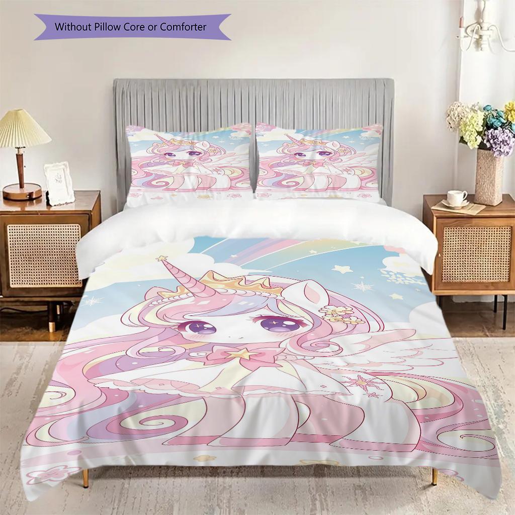 Magical Unicorn Rainbow Fantasy Bedding 1 Duvet Cover 2 Pillowcase Without Core Bedding Set Christmas Birthday Gift
