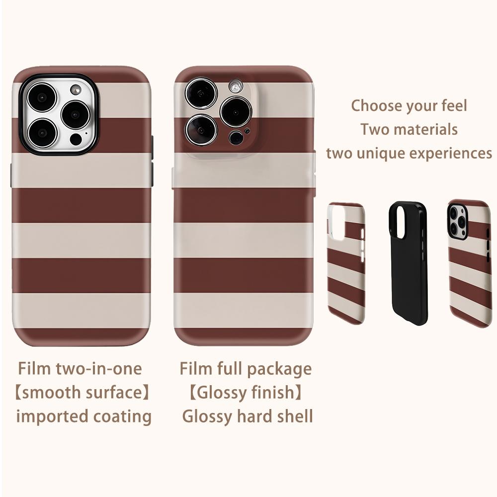Earth Tone Stripes Phone Case for IPhone 16 15 14 13 12 11 X XS XR XSMAX 7 8 Pro Max Plus Double-layer Back Cover