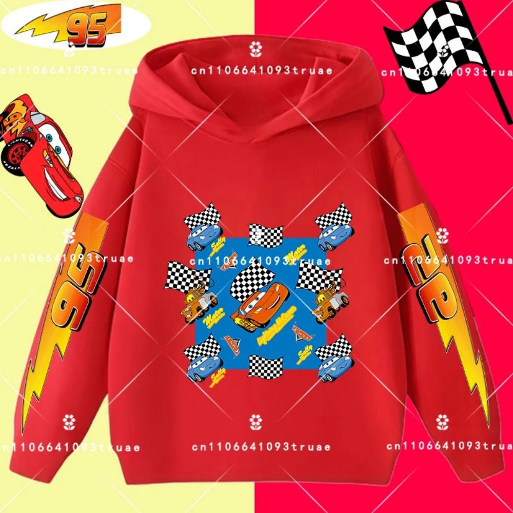Felpa con cappuccio per bambini e ragazzi, stampa divertente di Saetta McQueen, autunno e inverno, moda casual, calda, felpa da studente
