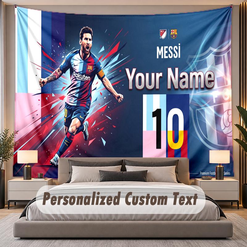 Custom Name Text Tapestry Lionel Messi Personalized Polyester Wall Tapestry For Bedroom And Room