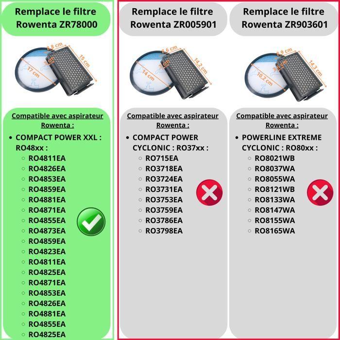 Replacement Filter ZR78000 [Lot 4] Compatible Rowenta Compact Power XXL/Power Cyclonic XXL/Moulinex Compact Power Cyclonic/Tefal
