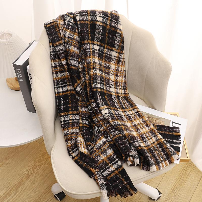 

Зимний новый кашемировый шарф женский теплый дизайн клетчатая шаль накидка толстые вязаные пашминовые шарфы женское одеяло бандана 65x183cm