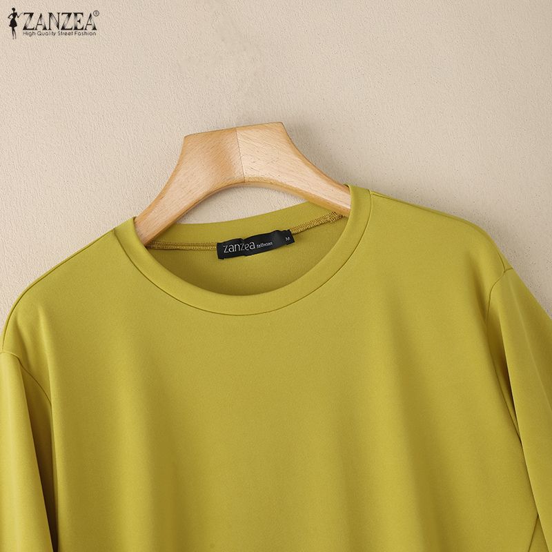 ZANZEA Women Casual Round Neck Solid Color 3/4 Sleeve Loose T-Shirts