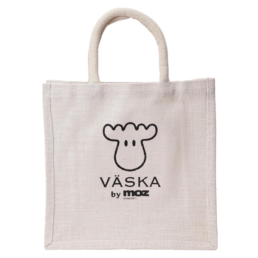 VASKA by Moz Tote Bag, Medium, A4 Document Capacity, Nordic, Swedish, Elk Design, Women's, Jute, Natural White, VSJJ-02A