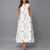 Plus Size Ladies Sleeveless Crew Neck Dress Vivid Leaf Floral Pattern Flowy Midi Gown