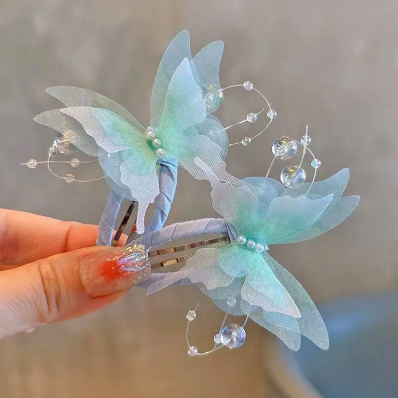 2 buc/set Clips de păr BB cu fluturi frumoși în gradient pentru copii, Aripi de fluture, Accesorii de păr de prințesă, Ac de păr pentru fete care nu dăunează părului