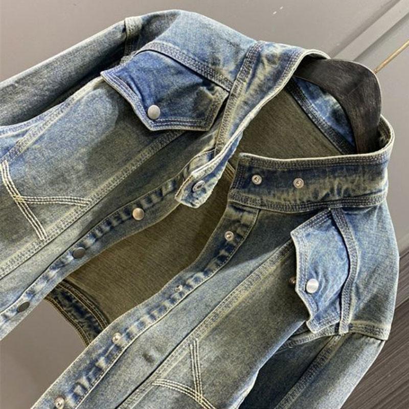 Vintage Outwear Denim Jacket Stand Collar Loose Short Jacket Female Long Sleeve All Match Casual Coat for Women