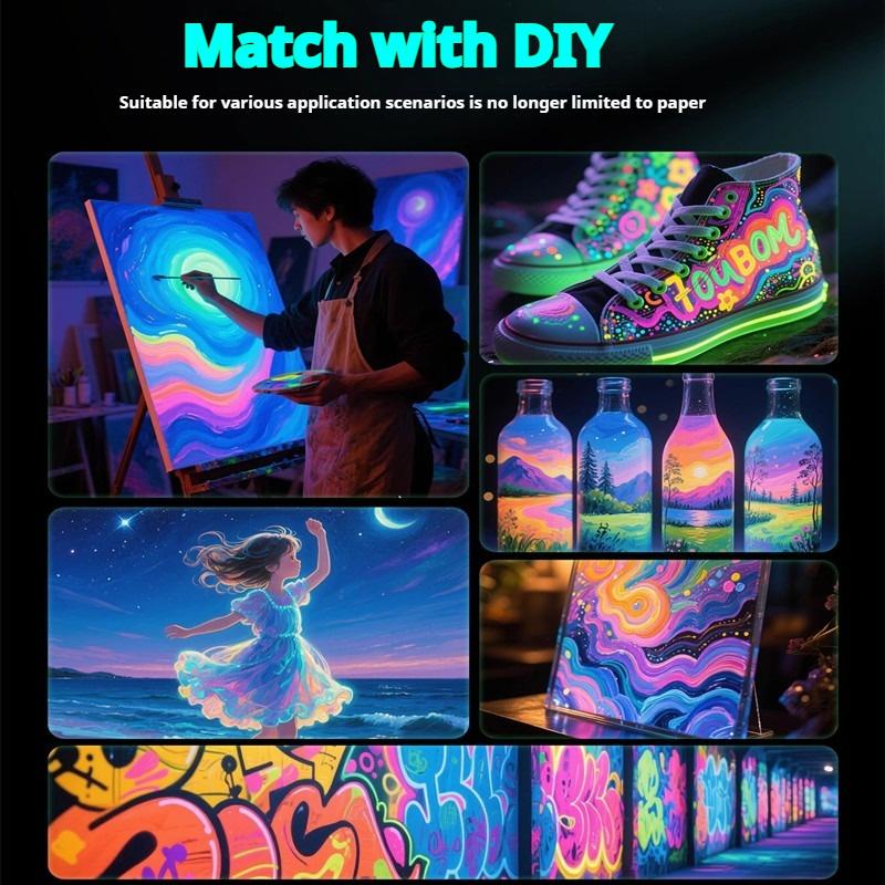 BORRENCE Fluorescent Pigment Luminous Paint 20/60ml 8 Colors Hand-Painted Graffiti DIY Glow-in-the-dark Waterproof Acrylic Paint